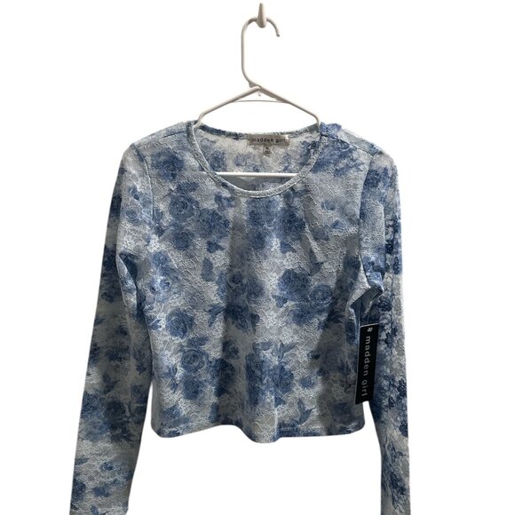Madden Girl Blue Lace Long Sleeve -‎ Size XL NWT - Picture 2 of 5